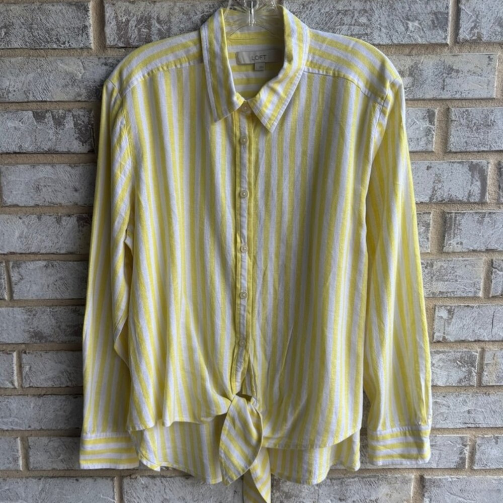 Loft Collared Button Down Linen Blend Tie Front S… - image 1